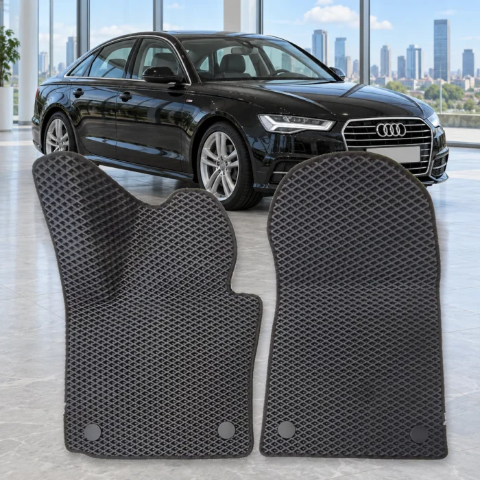 Dwa przednie dywaniki RENZO na tle Audi A6 C7 – zdjęcie poglądowe