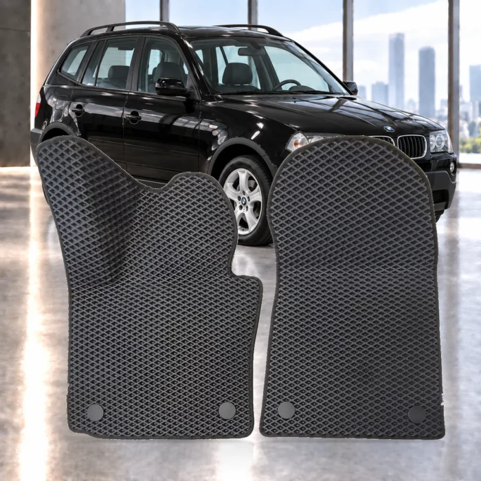 Dywaniki samochodowe BMW X3 I E83 2003–2010 | RENZO – dywaniki EVA, zestaw przedni, czarne, wzór romb