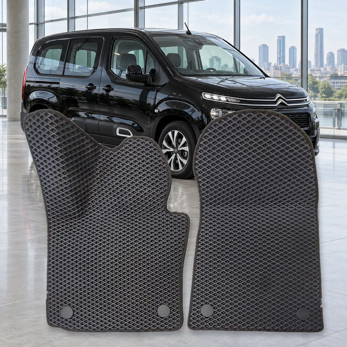 Dywaniki Citroën Berlingo III od 2018 – czarne dywaniki RENZO EVA, wzór romb