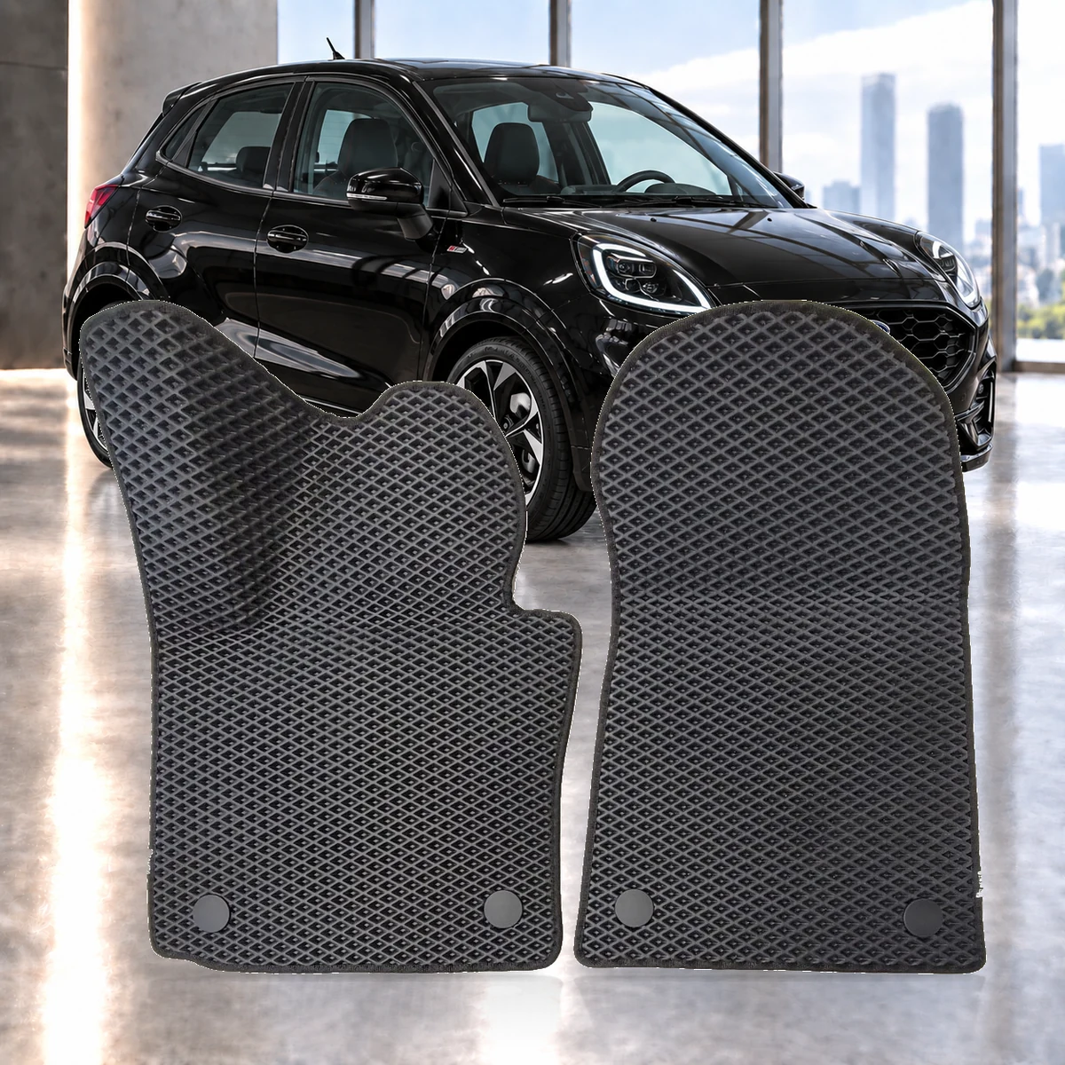 Dywaniki samochodowe Ford Puma ST-Line MHEV od 2019 | RENZO – dywaniki EVA, zestaw przedni, czarne, wzór romb
