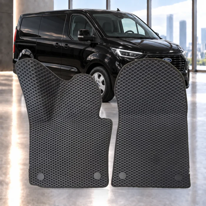 Dywaniki samochodowe Ford Transit Custom II 340 PHEV od 2024 | RENZO – dywaniki EVA, zestaw przedni, czarne, wzór romb