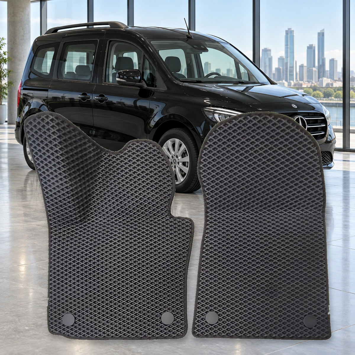 Dywaniki Mercedes-Benz Citan II (W420) od 2021 – czarne dywaniki RENZO EVA, wzór romb