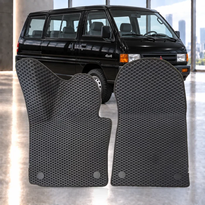 Dywaniki samochodowe Mitsubishi L300 4x4 1993 | RENZO – dywaniki EVA, zestaw przedni, czarne, wzór romb