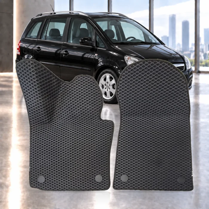 Dywaniki samochodowe Opel Zafira B 2005–2014 | RENZO – dywaniki EVA, zestaw przedni, czarne, wzór romb