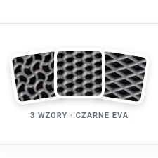 Trzy wzory czarnego materiału EVA RENZO: kropla wody, plaster miodu i romb