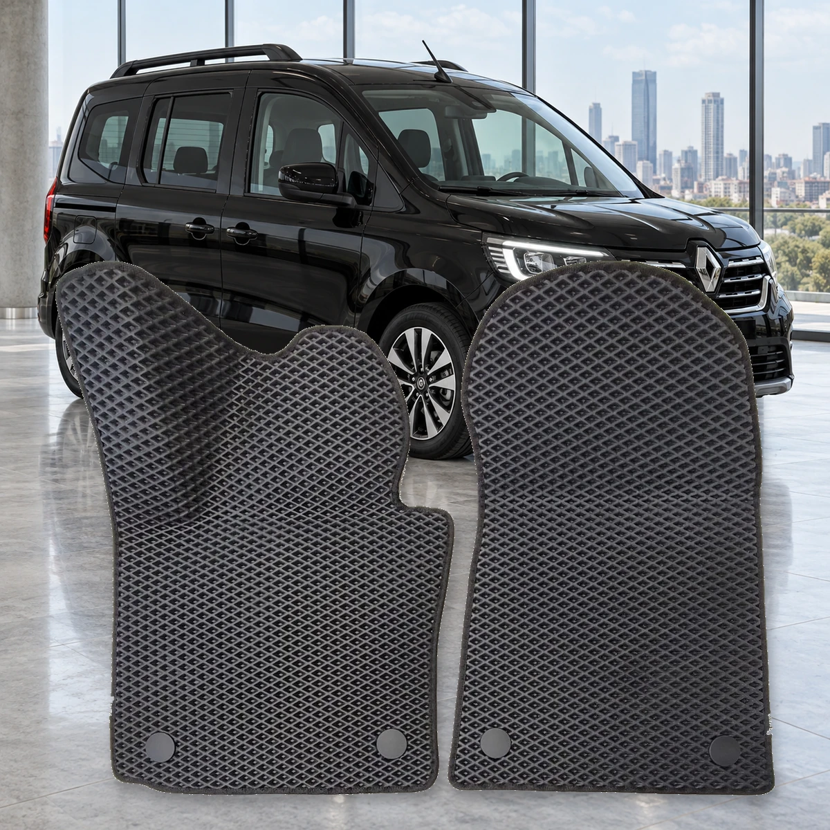 Dywaniki Renault Kangoo III od 2021 – czarne dywaniki RENZO EVA, wzór romb