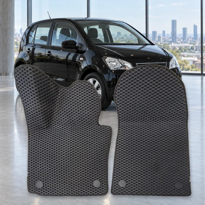Dywaniki SEAT Mii 2011–2019 – czarne dywaniki RENZO EVA, wzór romb