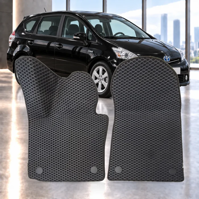 Dywaniki samochodowe Toyota Prius+ Hybrid 7 miejsc 2011–2020 | RENZO – dywaniki EVA, zestaw przedni, czarne, wzór romb