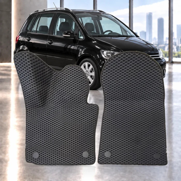 Dywaniki samochodowe Volkswagen Golf Plus 2004–2014 | RENZO – dywaniki EVA, zestaw przedni, czarne, wzór romb
